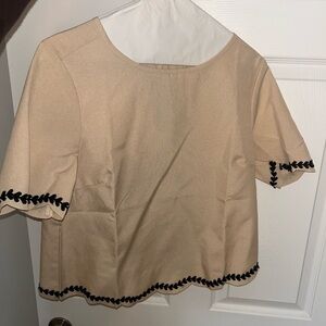 SHEIN Tan Blouse with Black Accents
